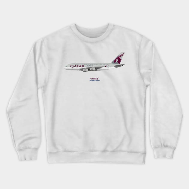 Illustration of Qatar Airways Airbus A380 Crewneck Sweatshirt by SteveHClark